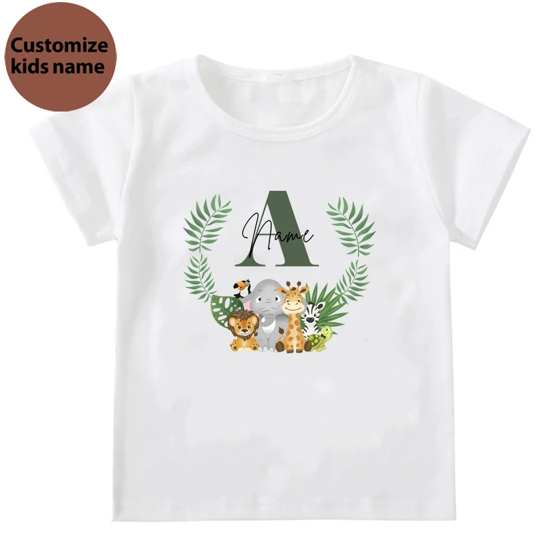 Personalized Birthday Shirts Initial with Name T-Shirt Wild Tee Boys Birthday Party T Shirts Wild Animal Clothes Tops Kids Gifts