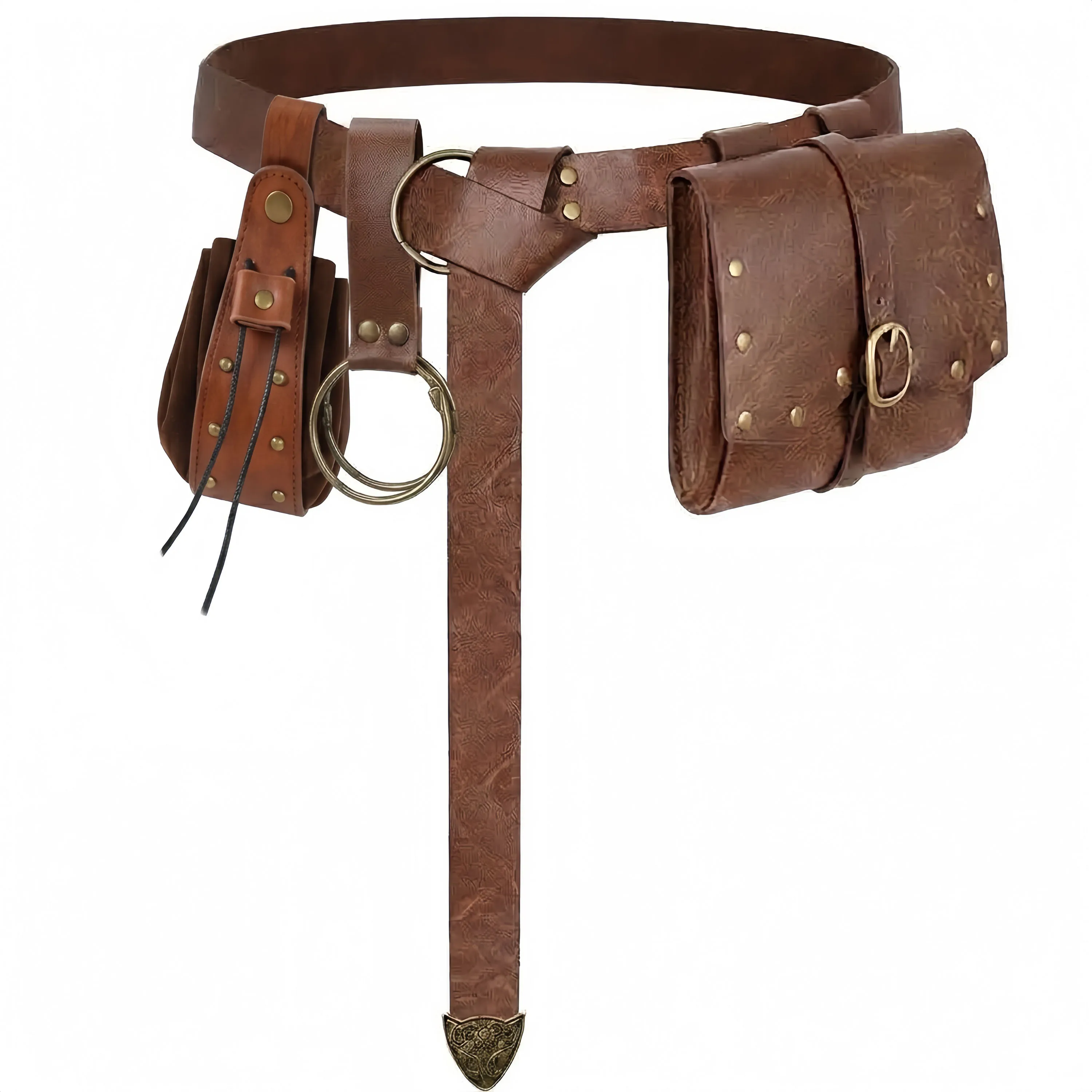 Renaissance Costume Accessories Medieval Viking Leather Belt Vintage Fanny Pack Drawstring Coin Purse Skirt Clip Cosplay Props for Halloween LARP