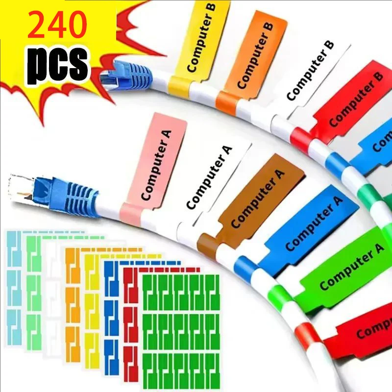 240pcs Self-Adhesive Cable Labels Colorful Waterproof Wire Marking Ties Laser Printer Stickers Fiber Wire Labels Organizers