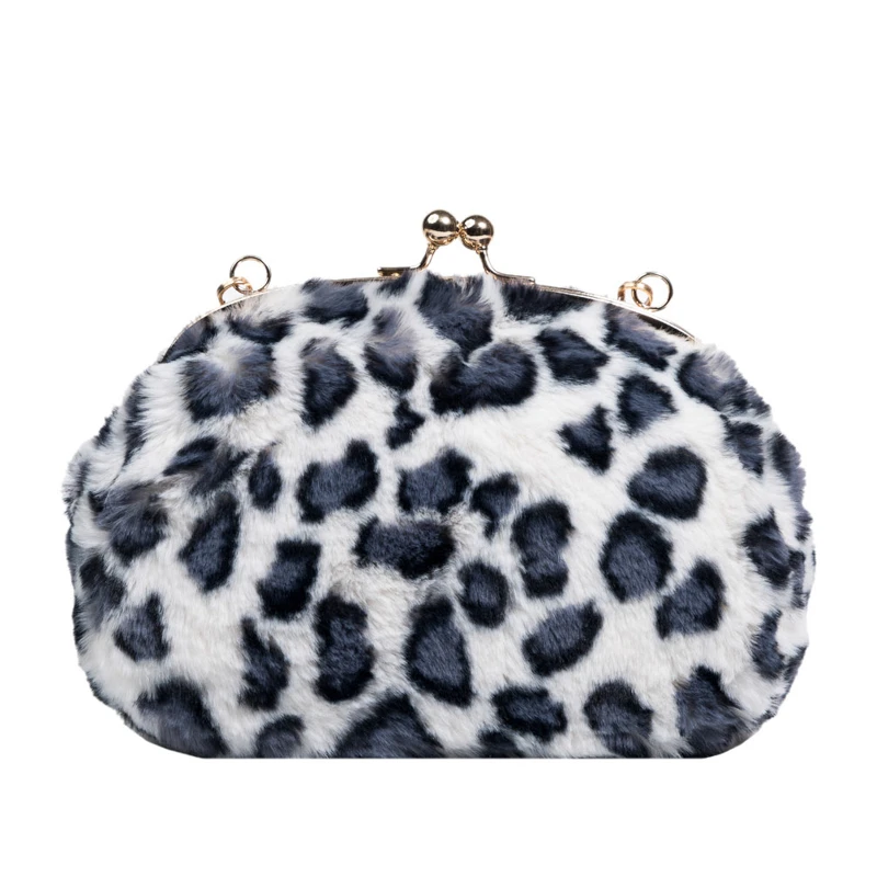 Leopard Plush Frame Bags For Women 2022 New Furry Crossbody Shoulder Bag Fur Handbag Soft Fluffy Messenger Bag Winter Shell Bags