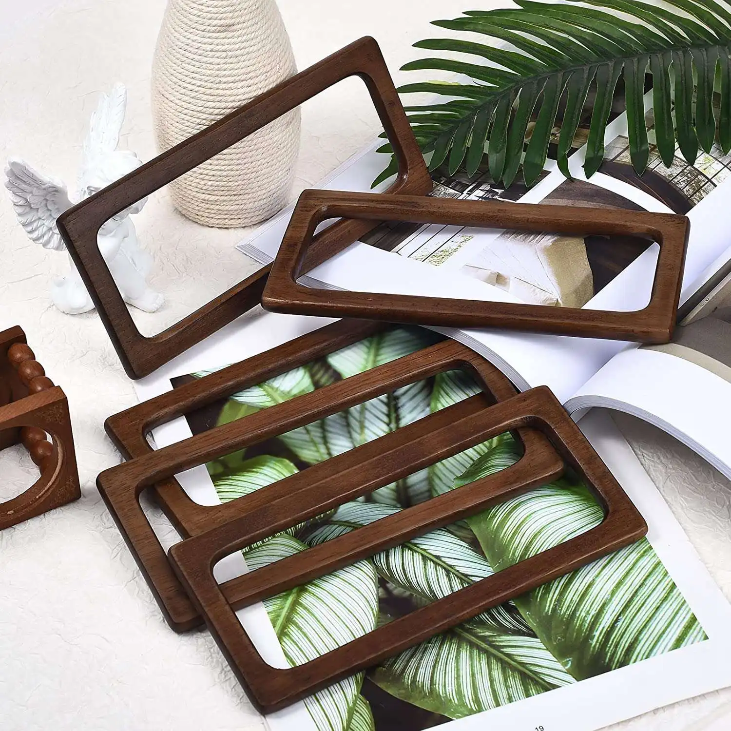 A78I 2Pcs 20cm Rectangle Wooden Bags Handle DIY Sewing Brackets Purse Frames Handles for Making Handbag Accessories