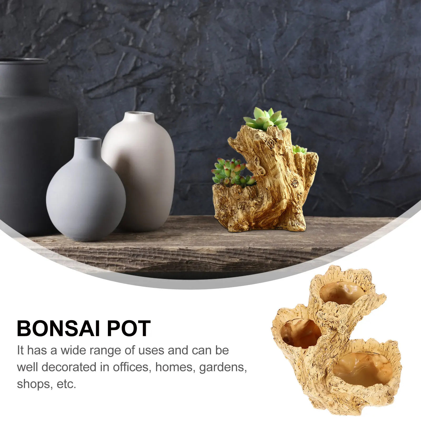 Resin Simulation Tree Root Flower Pot Thickened Safe Desktop Plant Container for Succulents Cacti Herbs Bonsai Home Decor Yellow