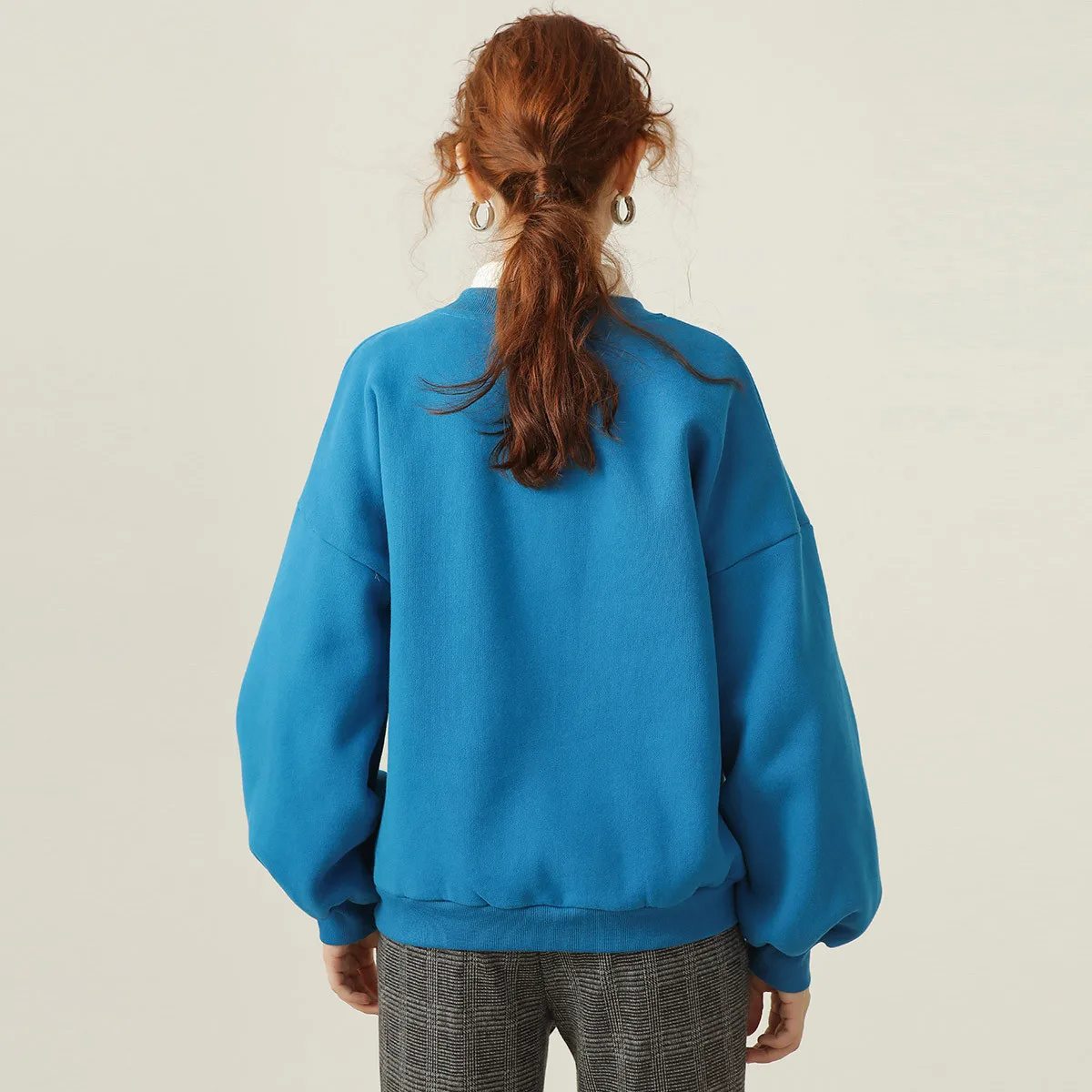 LOUIS YAO 2025 Autumn/Winter Handmade Bead Embroidered Top Loose Round Neck Long Sleeve with Thick Velvet Women's Hoodie