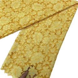 African Lace Fabric 2024 High Quality Nigerian Lace Fabric Laser Yellow Swiss Voile Lace Fabric Cord Lace For Wedding 5Yards