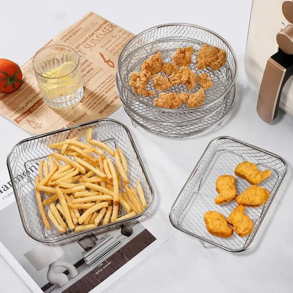 New Stackable Air Fryer Rack Non-Stick Stainless Steel Airfryer Tray Grilling Rack Kitchen Gadgets