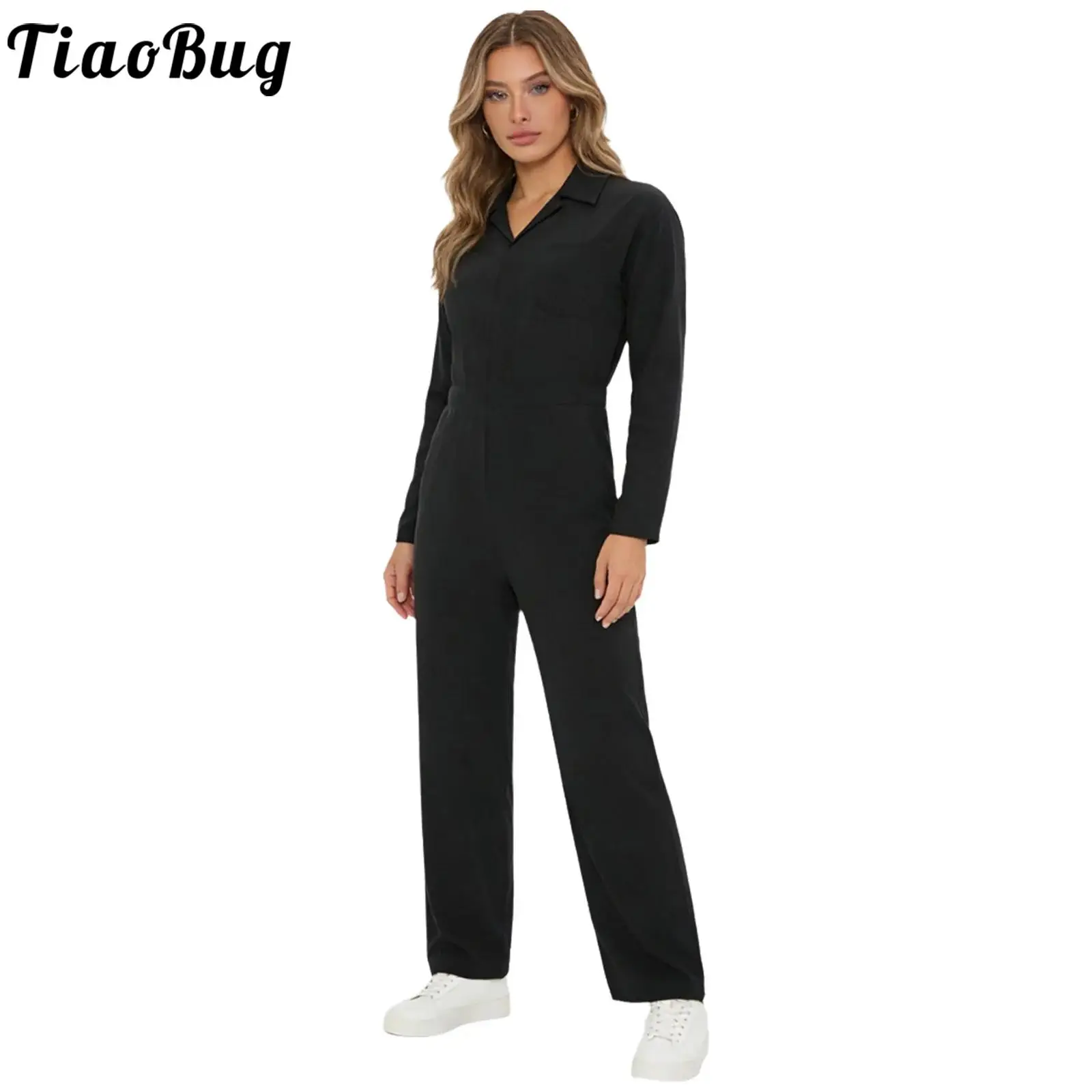 

Women Flight Suit Overalls Cargo Pants One-Piece Suit Full Long Coverall Turn-Down Collar Jumpsuit for Work Travel Holiday Party