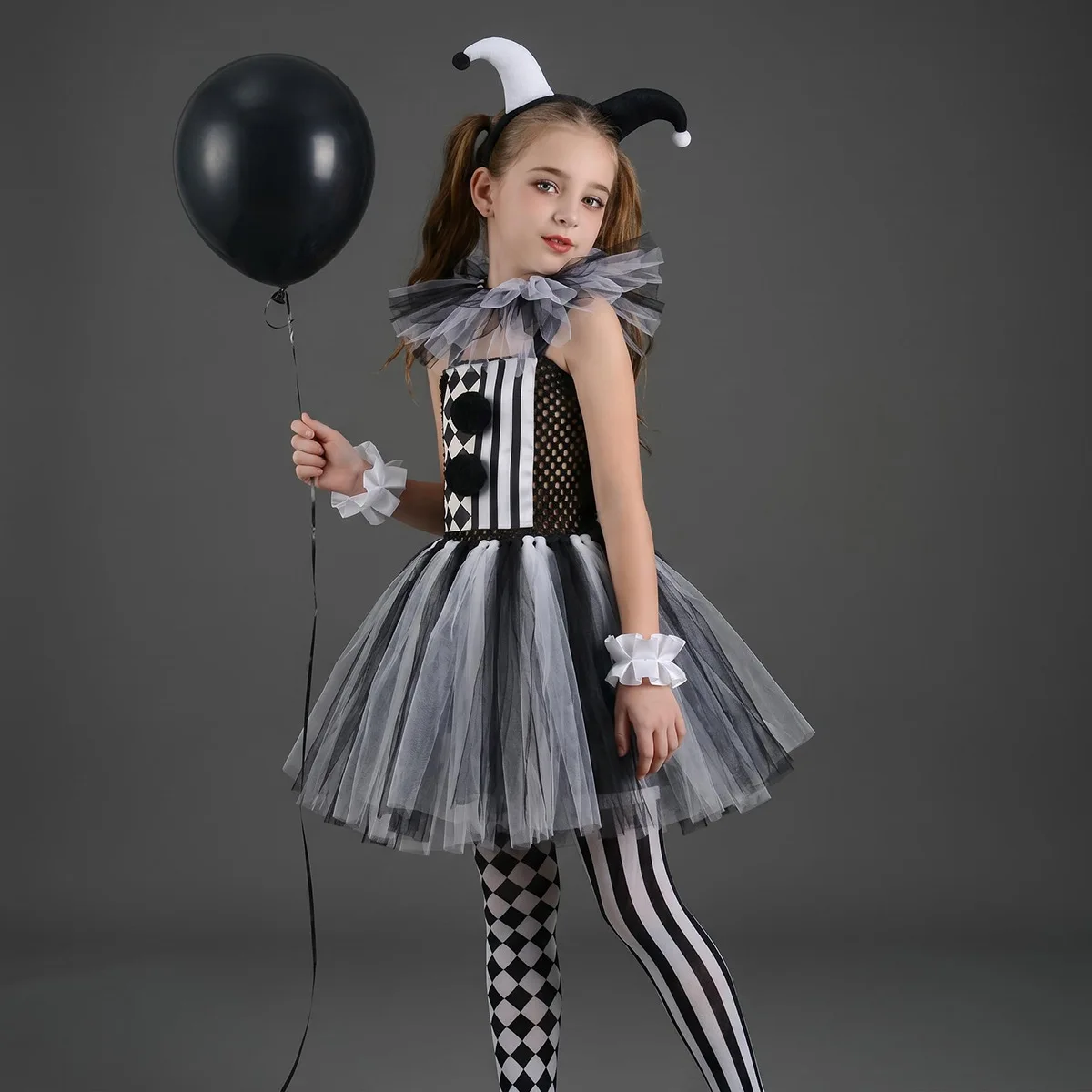 Mädchen Tüll Clown Tutu Cosplay Halloween Kostümset für Kinder, Musikfestival, Zirkus, Bühnenauftritt, Karnevalskleidung 2026 – Detail 9