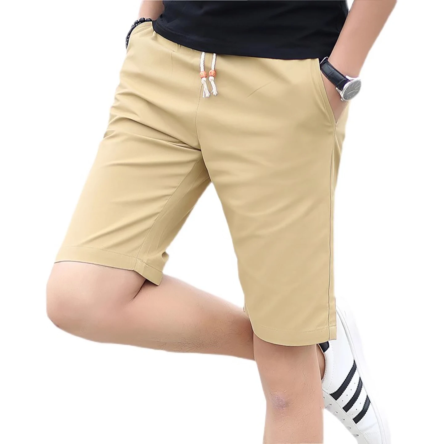 

Летние тонкие брюки из чистого хлопка из ледяного шелка Qui Dry, повседневные мужские брюки с пятью точками, дышащая удобная легкая мужская одежда