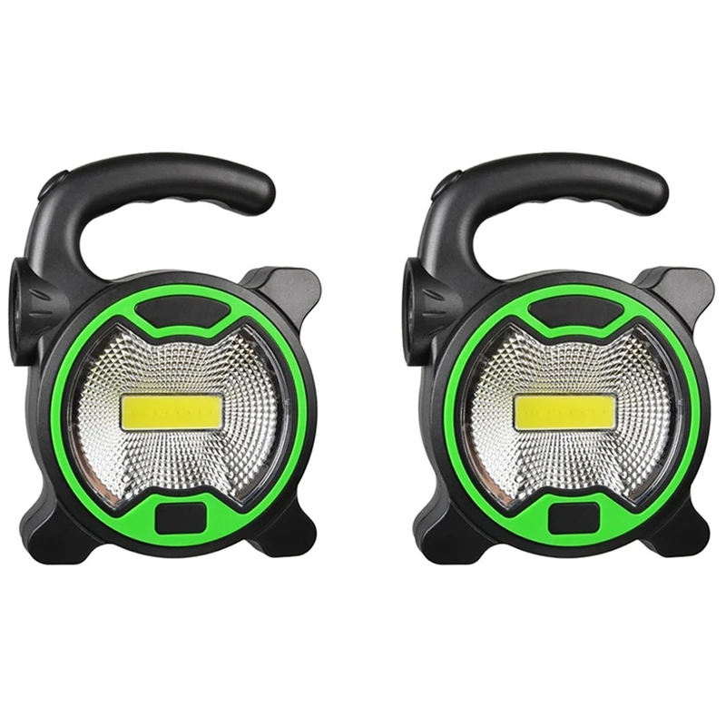 2X Portable Work Lamp LED Lantern Waterproof Emergency Spotlight Rechargeable Floodlight For Outdoor Hiking,Green