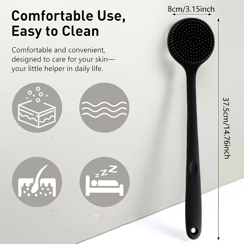 Long Handle Silicone Body Brush, Back Shower Exfoliating Brush for Bath, Soft Silicone Bath Scrubber for Skin Massage