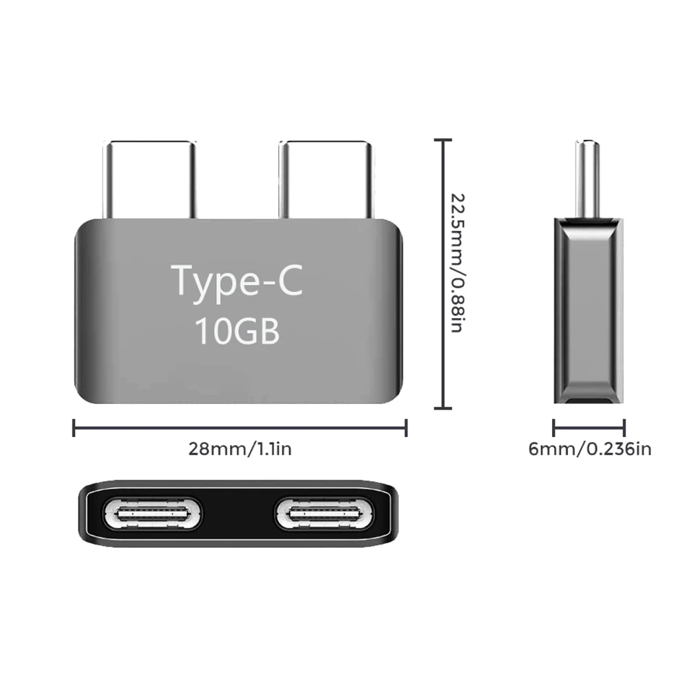 For MacBook Pro/Air Dual Type-C Short Extender USB C Thunderbolt 3 Female to Male Expansion Adapter Connector USB Hubs 5K Video