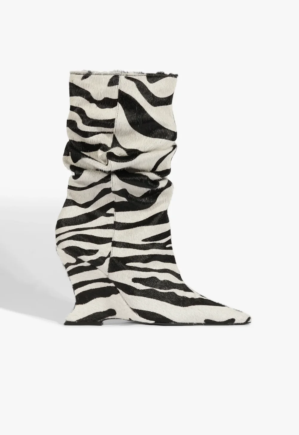 Fashion Zebra Striped Ruched Thigh High Boots Slouchy Pointed Toe Wedge Heel Over Knee Tall Boots for Everyday Cool Looks