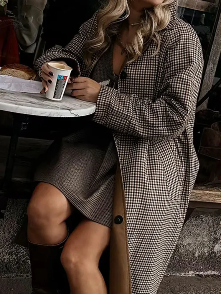 HH نساء موضة جيوب واحدة الصدر التلبيب الديكور معطف طويل امرأة شارع العليا طويلة الأكمام عكسها الخريف أبلى #1