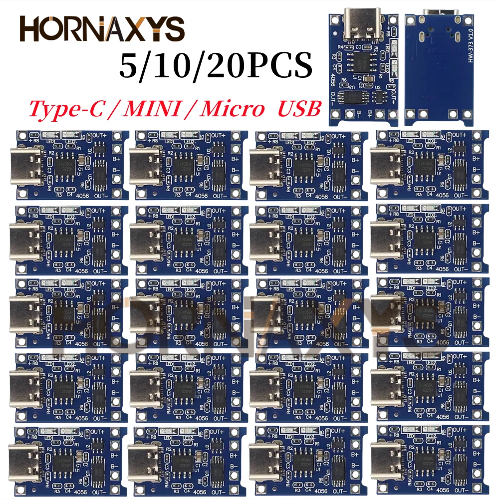 5/10/20pcs Type-c/Micro/Mini USB 5V 1A 18650 TP4056 Lithium Battery Charger Module Charging Board With Protection Dual Functions