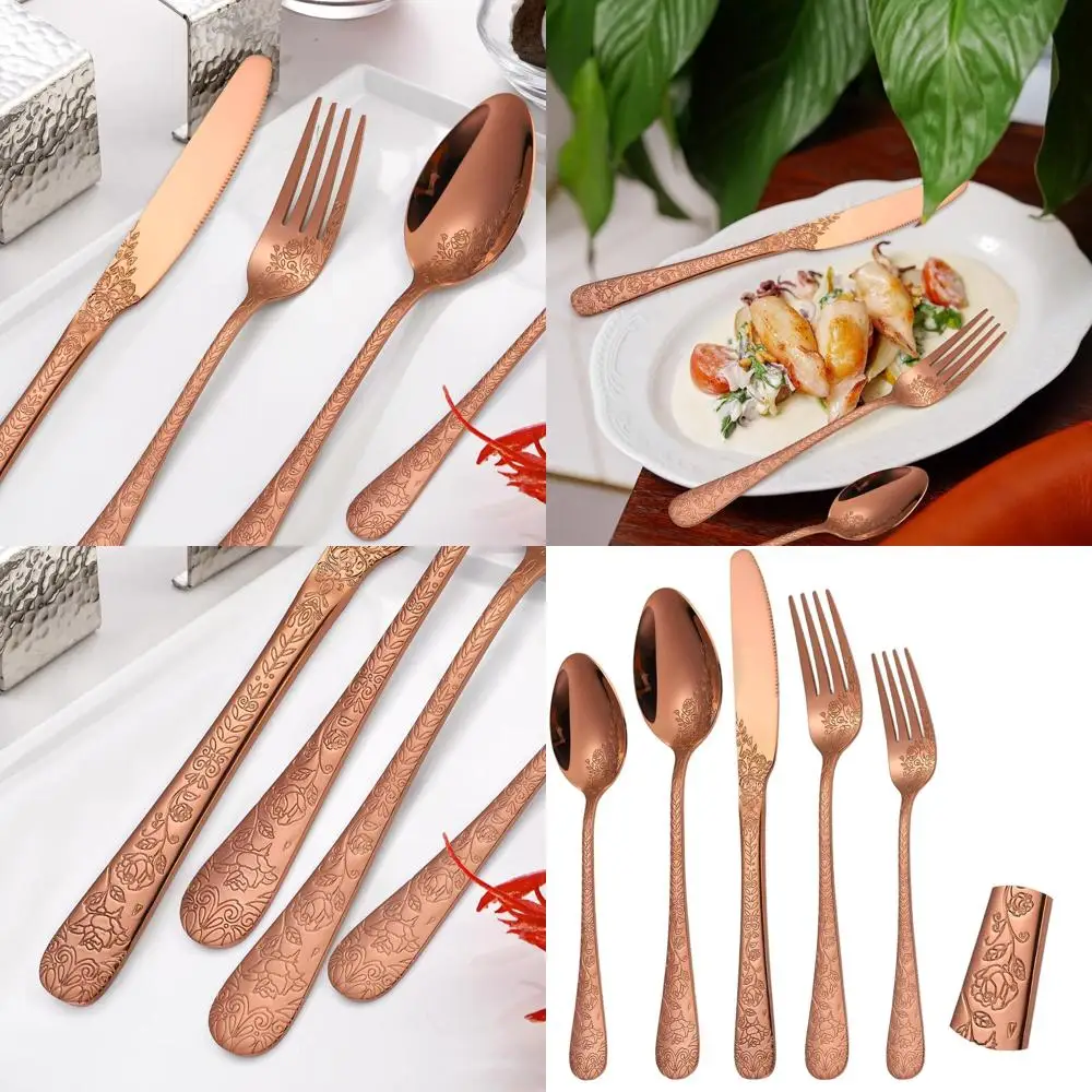 

Набор столовых приборов из 30 предметов в винтажном стиле из меди/розового золота из нержавеющей стали с уникальной элегантностью для дома и праздничных встреч