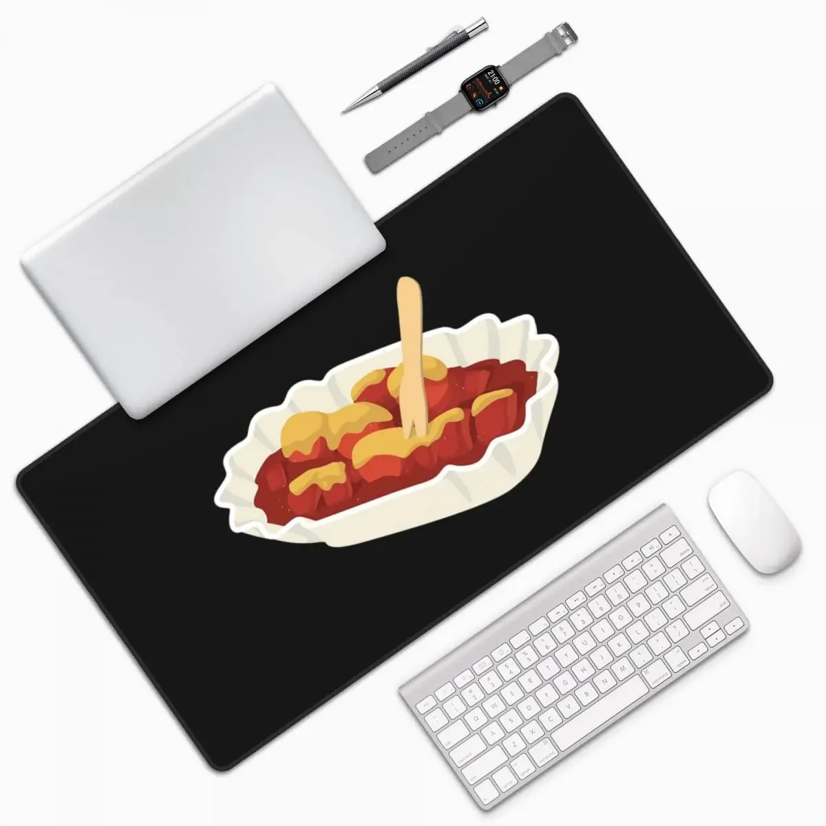 

Currywurst Eating Fast Food Foodie Large Mouse Pad Computer Keyboard Mouse Mat Gamer PC Laptop Desk Mat