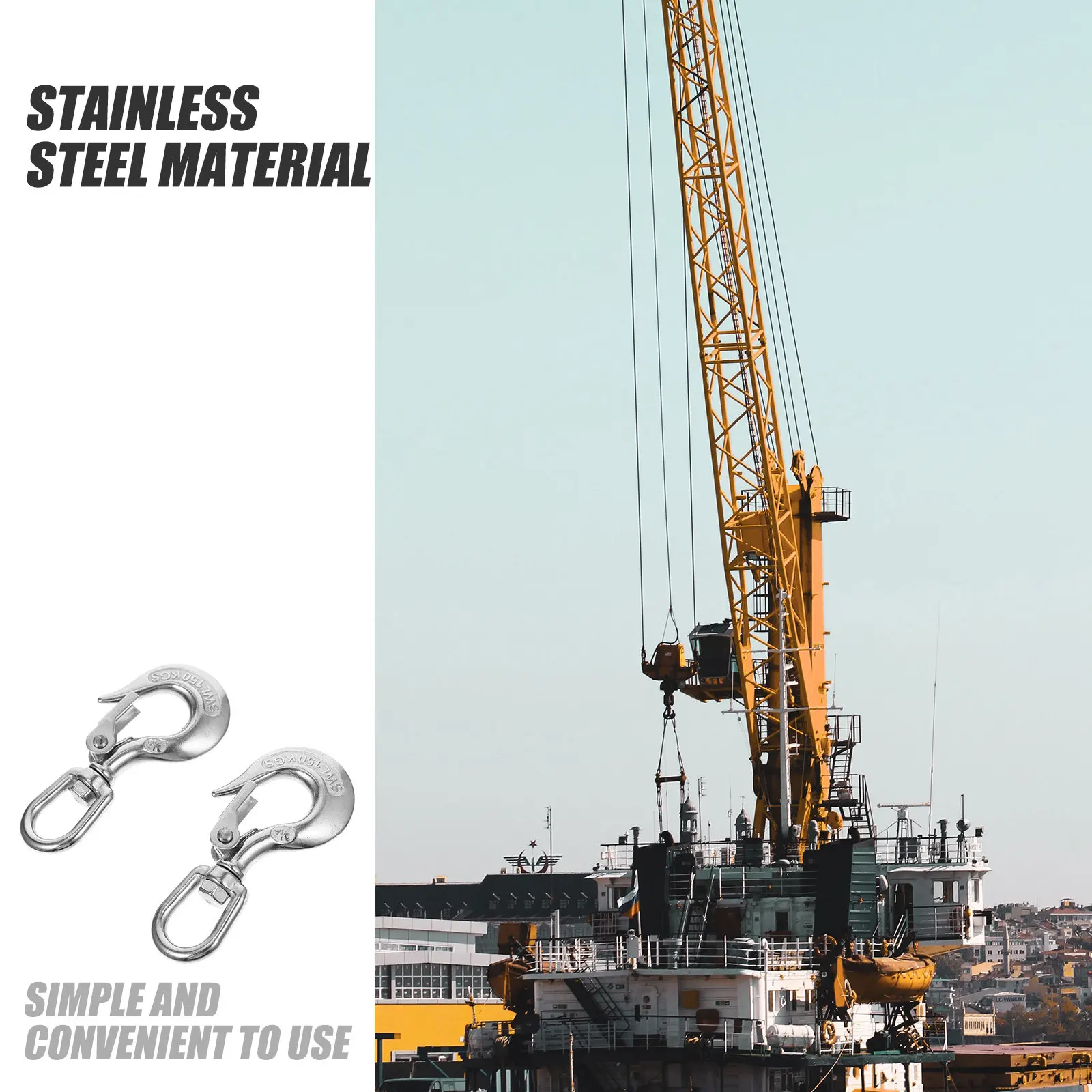 2Pcs Stainless Steel Lifting Hook Strong Bearing Capacity Rust Proof Wear Resistant Heavy Duty Cargo Hook for Construction