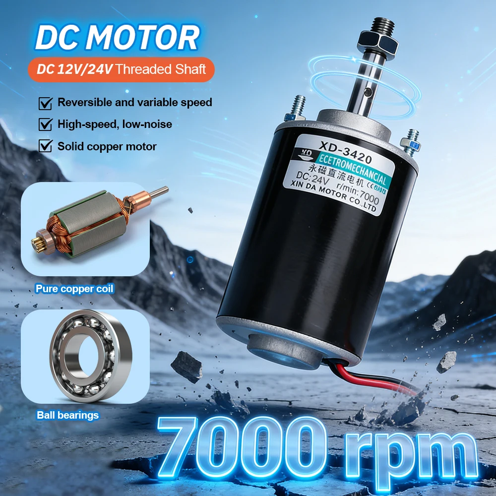 DC Brushed Motor 12V/24V 30W High Speed Threaded Shaft Motor Reversible Adjustable Speed Motor for Industrial Applications