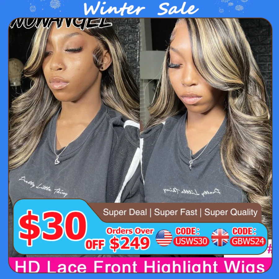 Wow Angel 1BJ27# Highlight Body Wave 13X6 HD Lace Front Wigs Pre Plucked Skinlike 13x4 HD Lace frontal human hair wig For Woman