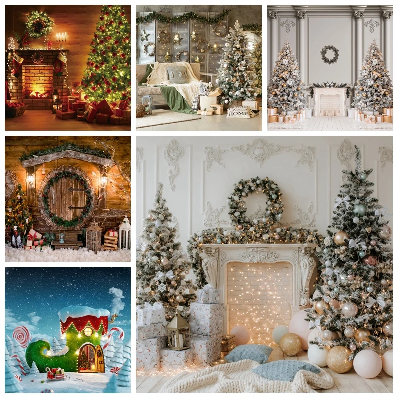 

Christmas Party Photography Backdrop Baby Portrait Window Tree Fireplace Decor Background Photocall Photographic Photo Studio