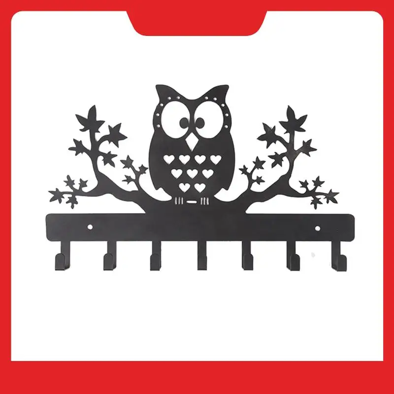 7 Hooks Metal Key Holder Owl Wall Mounted Key Holder Owl Key Hanger Leash Hanger Key Organizer Metal Key Hook