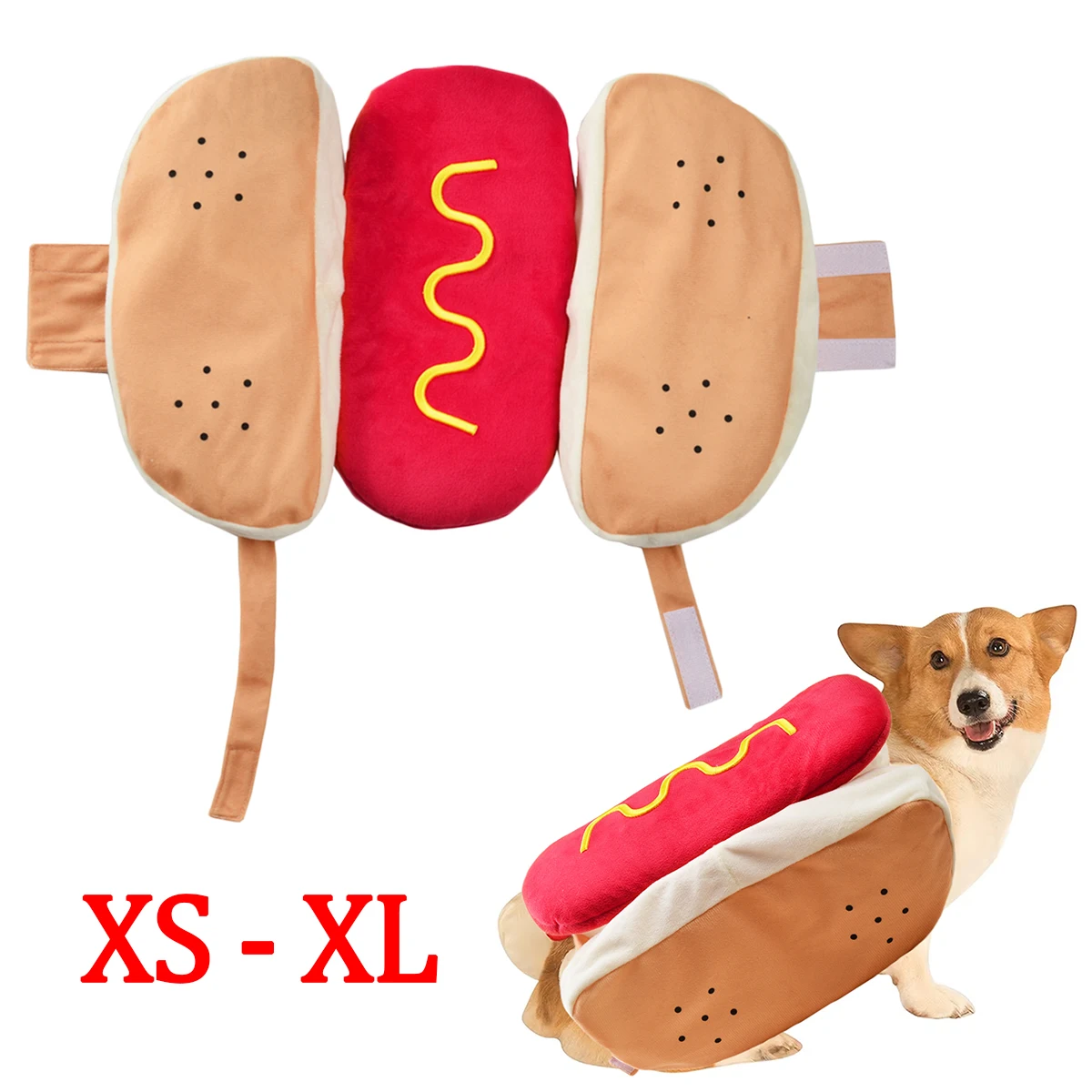 

Funny Festival Dog Jacket Costumes Hot Dog Shaped Adjustable Pets Clothes Dachshund Halloween Party Dressing Up Pet Supplies