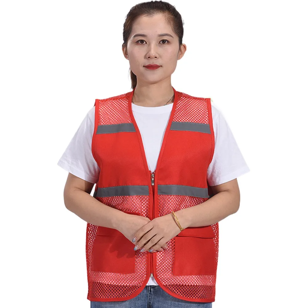 Waistcoat Mesh Safety Vest Ordinary/With Reflective Strips Zipper See-through Vest Sleeveless Style Outdoor Work Clothes Camping