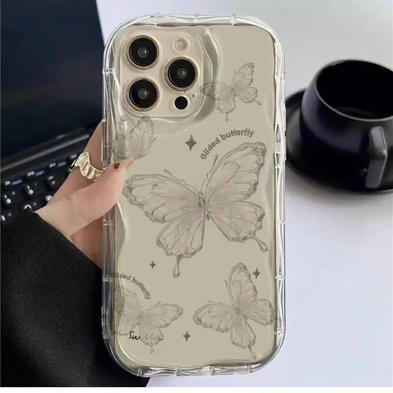 Funda de teléfono para Xiaomi Redmi Note 10, 9, 8, 10C, 9C, 9A, 11, 5G, K30, K40, K50 Pro, 3D, mariposa, borde ondulado suave, cubierta trasera Linda a prueba de golpes