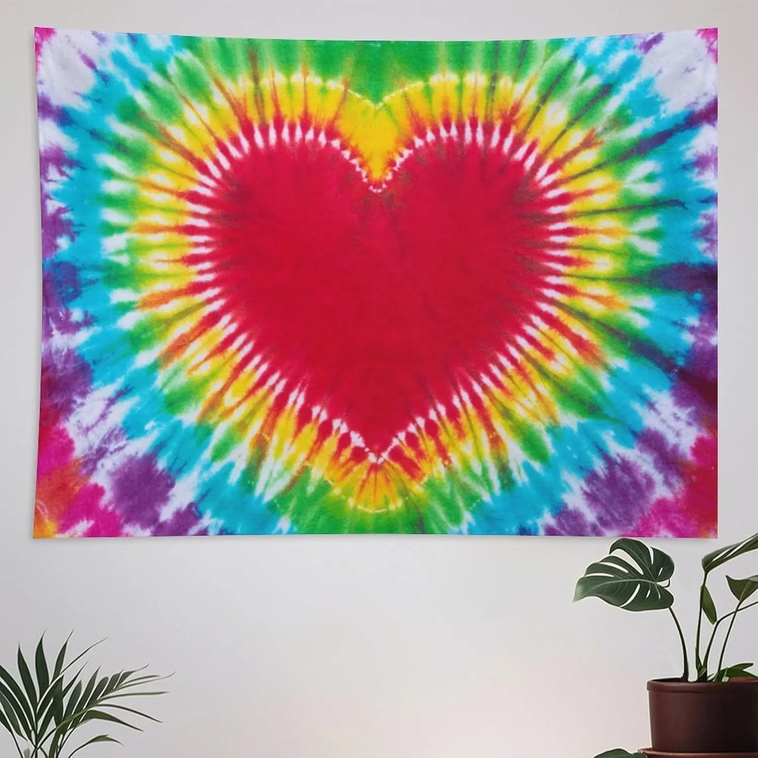 Vibrant Rainbow Heart Boho Tapestry Wall Hanging Tropical Aloha Psychedelic Boho Decor Screen for Bedroom Living Room Room Art P