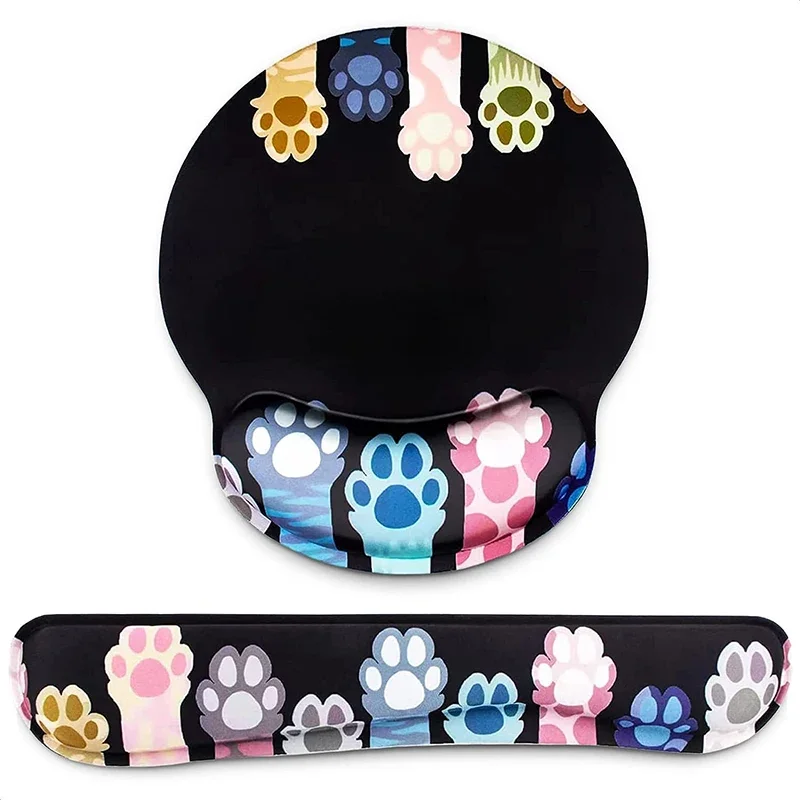 3-piece Set Cute Rubber Memory Foam Keyboard Cat Paw Wrist Mouse Pad Non-slip Wrist Pads for Computer Desk Office