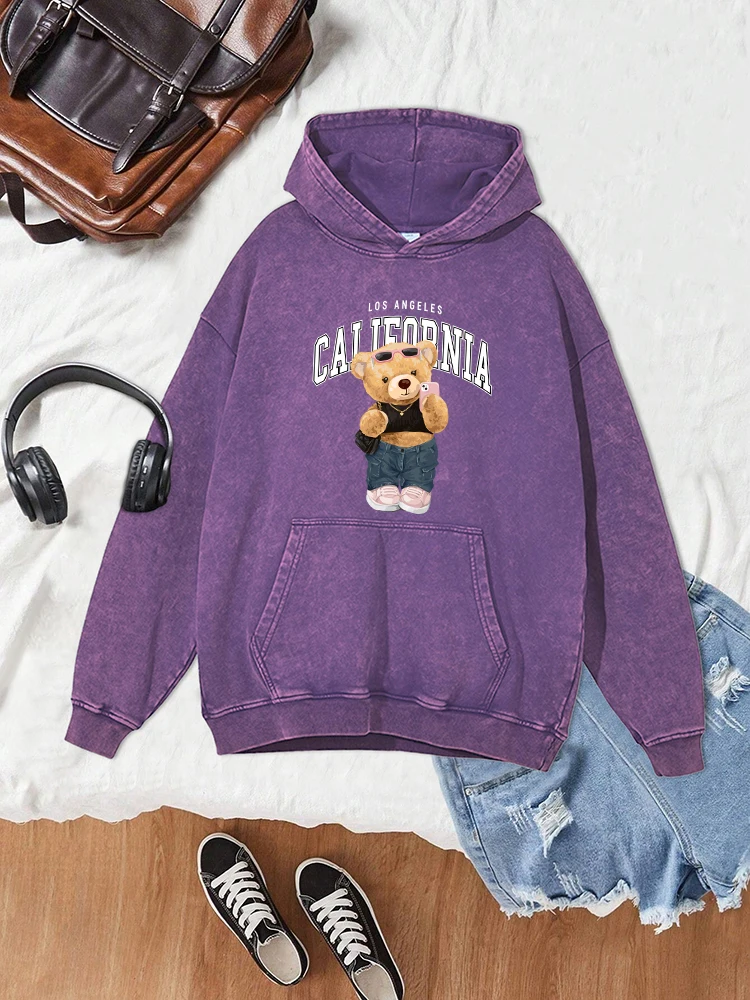 Funny Letter Bear Printing Men Washed Hoodie Autumn Oversize Hoody Simple Warm Cotton Clothing casual Loose Distressed Hoodies