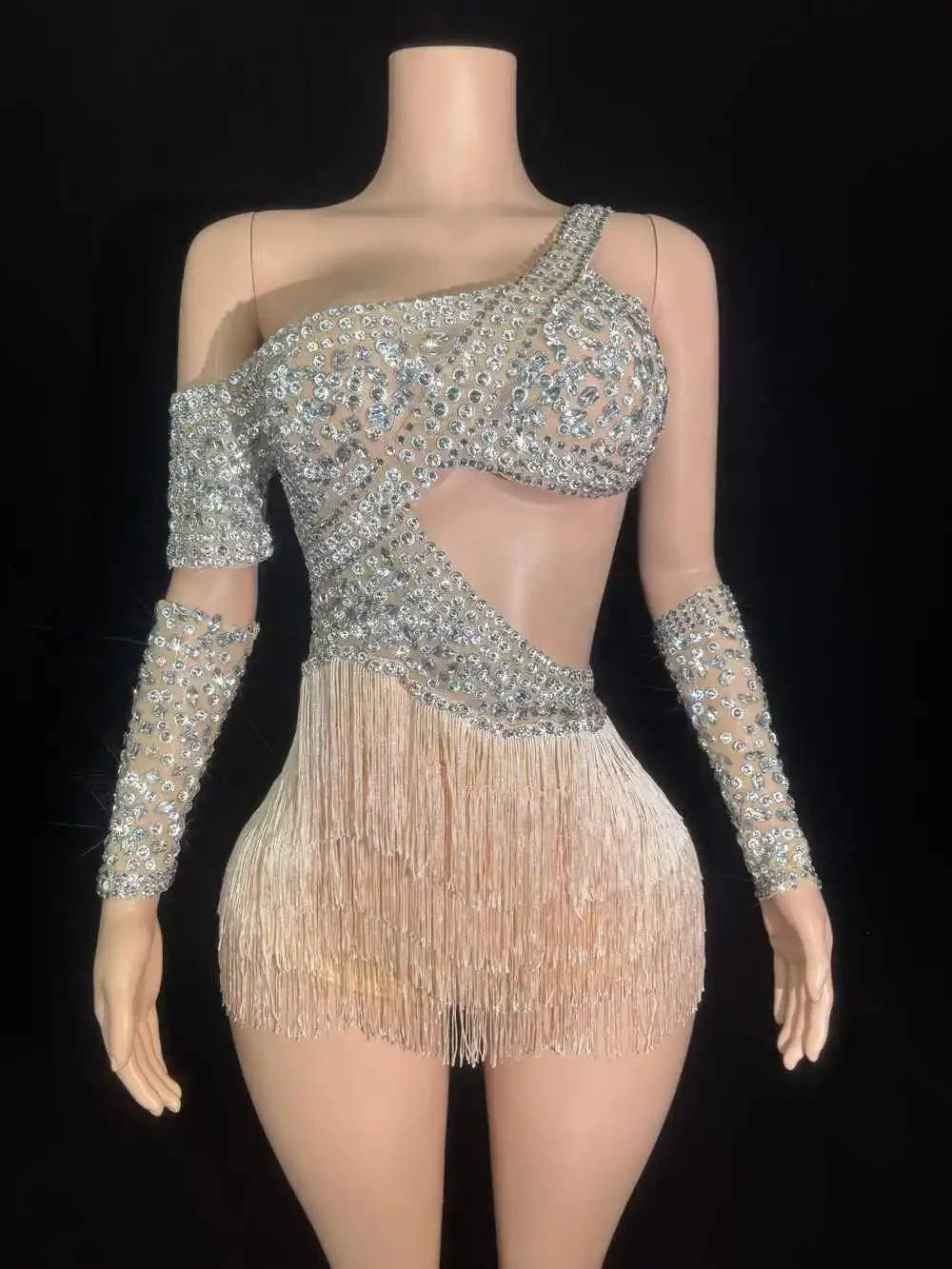 Sparkly Luxus Strass Quasten Ärmellose Overall Frauen Club Prom Party Outfit Sänger Tänzer Leistung Kostüm Bühne Tragen