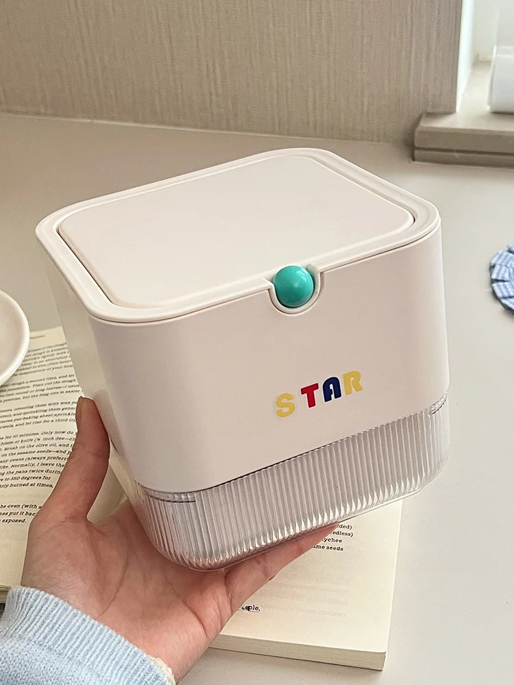 

Desktop Trash Can Press Open Cover Luxury Small Size for Office Student Home Use Plastic Rectangular Shape Waste Bin