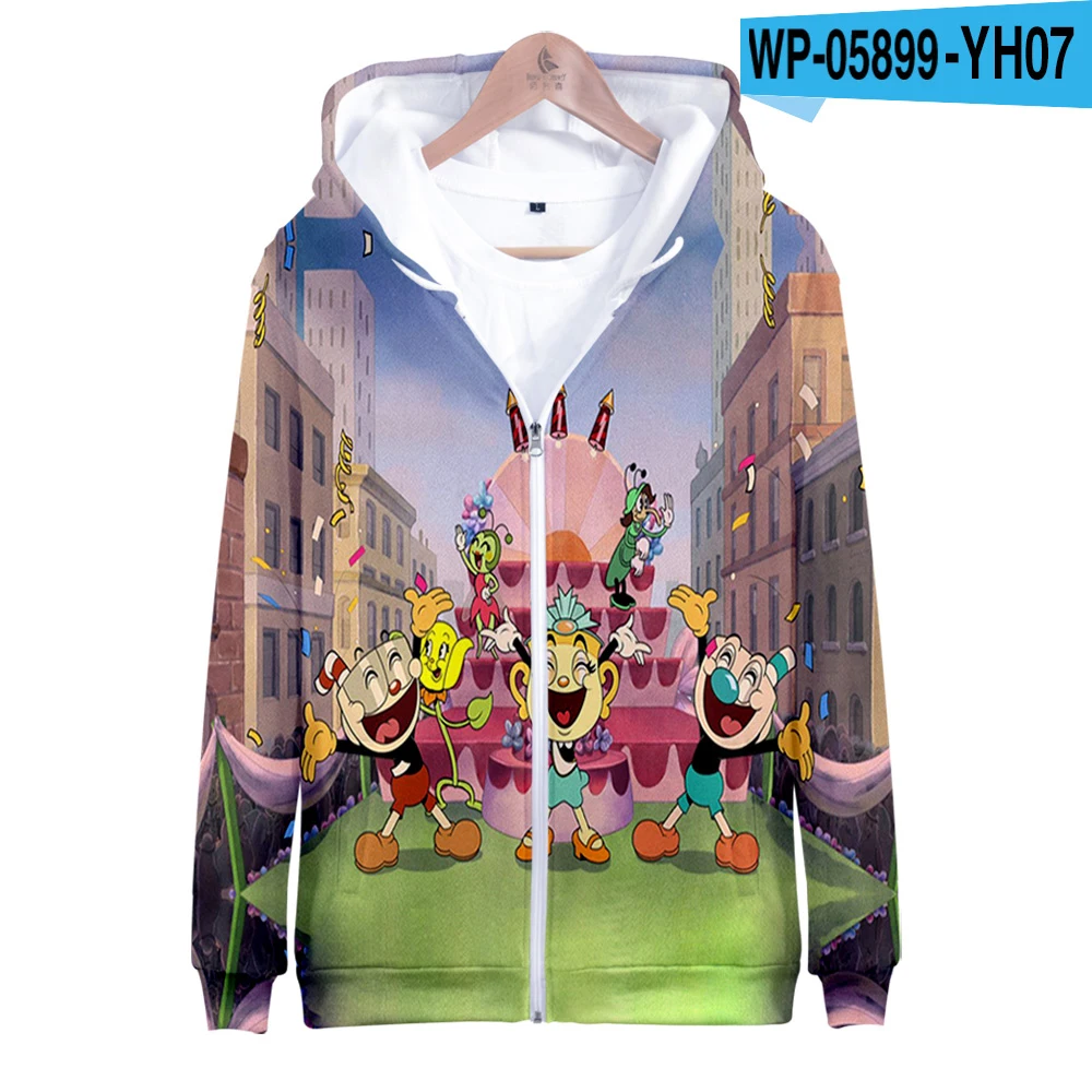 The Cuphead Show Zipper Hoodies 3D Print Men's Casual Zip Up Hooded Sweatshirts Hoody Oversized Tracksuit Pullover Man Coat