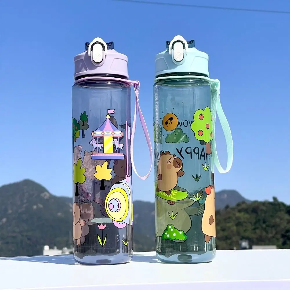 

500ml Capybara Water Bottles Cartoon Cute Transparent Plastic Cup Milk Cup with Shoulder Strap Capybara Drinking Bottle