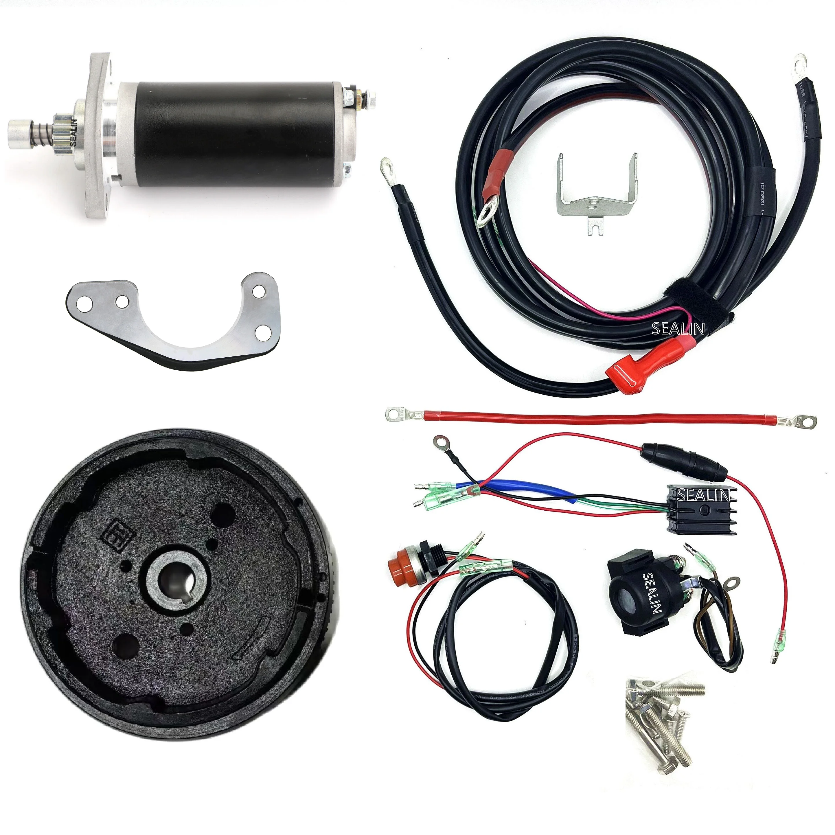 

Electric Start Conversion Kit For Tohatsu Nissan Mercury 2 stroke 9.9hp 15hp18hp Starter Motor Flywheel Rectifier