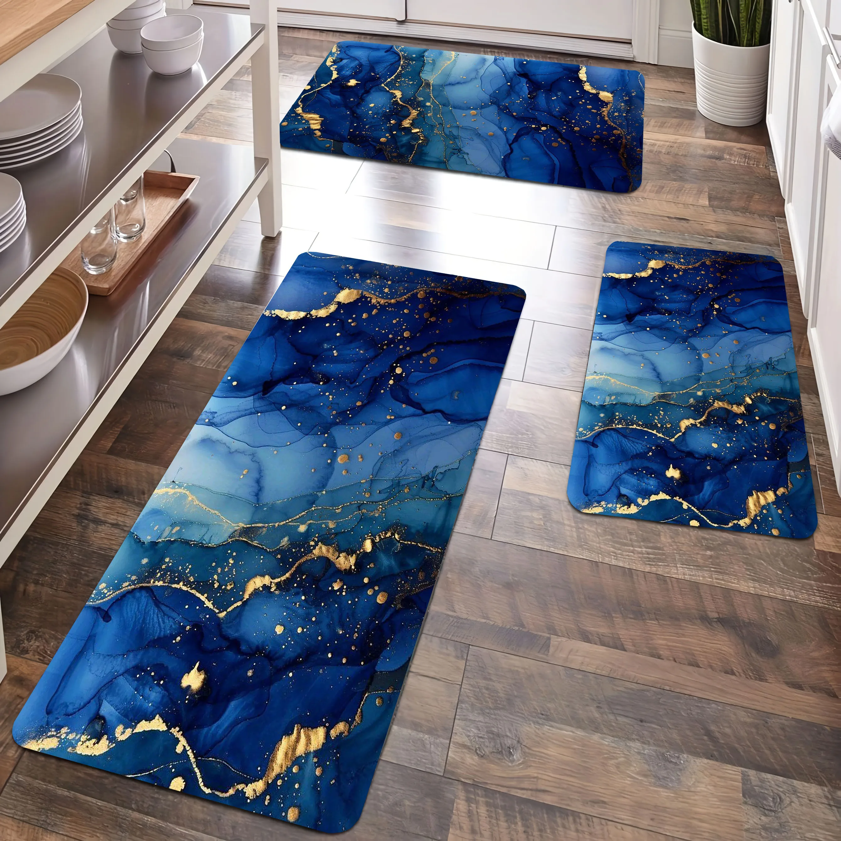 Dark Blue Marble Gold Line Design Bathroom Non-silp Doormat Suitable for Livingroom Decorate Accessories Pad Kitchen Bedroom Rug