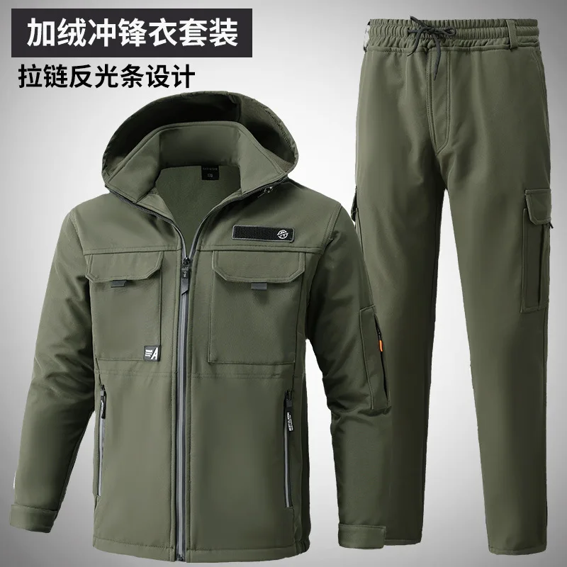 Autumn and Winter Velvet Waterproof Windproof Warm Storm Jacket Soft Shell Suit Men and Women Fishing Outdoor Suit