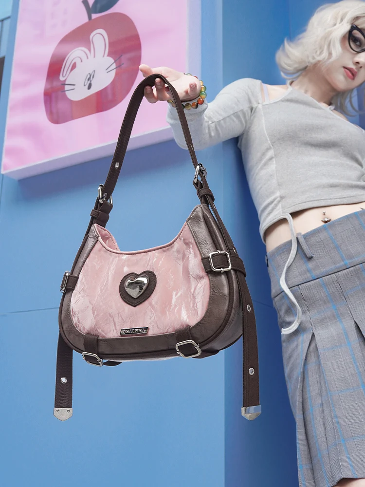 Original niche sweet and cool one-shoulder crossbody bag, high-end underarm bag, American retro bag, female gift.