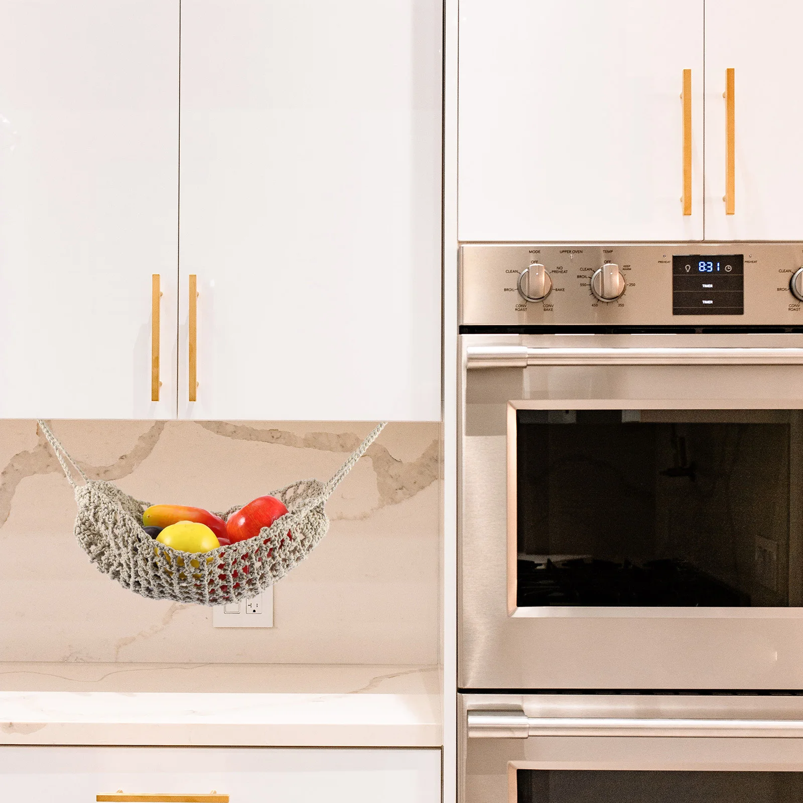 

Hanging Banana Hammock Fruit Hammock Under Cabinet Macrame Basket for Kitchen Fruit Vegetable Storage Under Shelf Basket