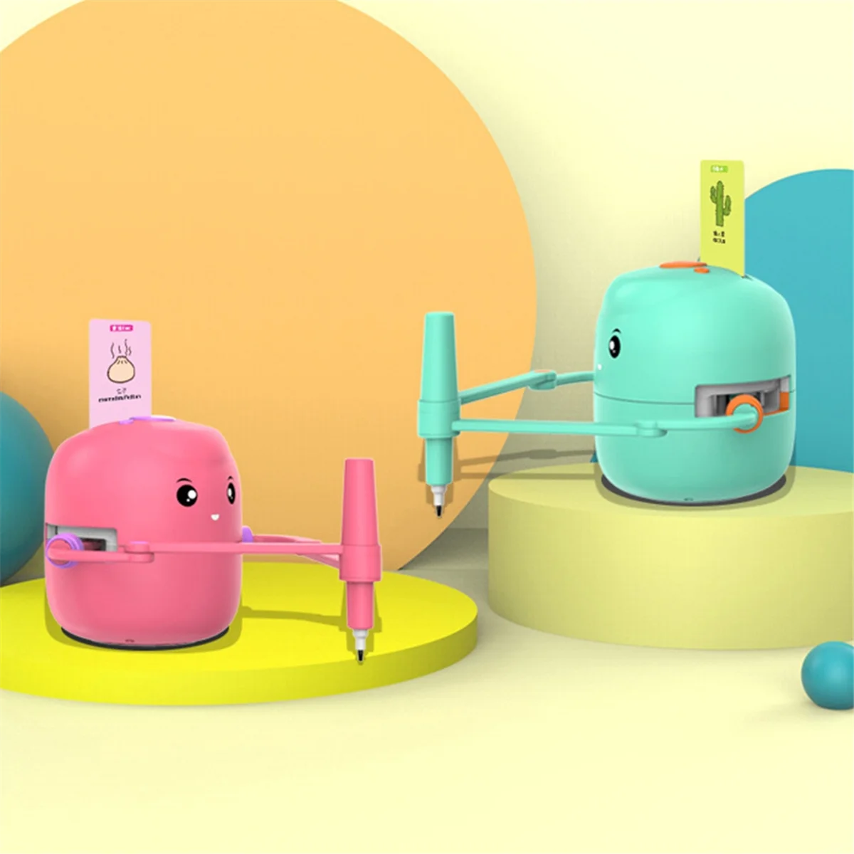 New 3C-Interactive Educational Drawing Robot Learning Toy with 100 Cards Early Educational Toys for Girl and Boy Pink