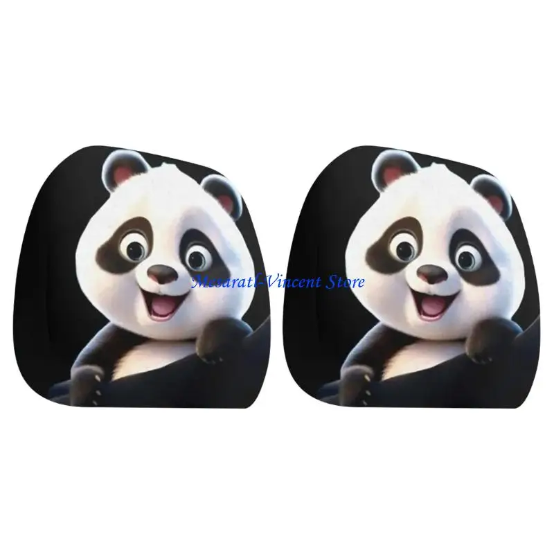 A70F Lovely Panda Themed Auto Accessories Twin Headrest Covers For Vehicle Enthusiasts