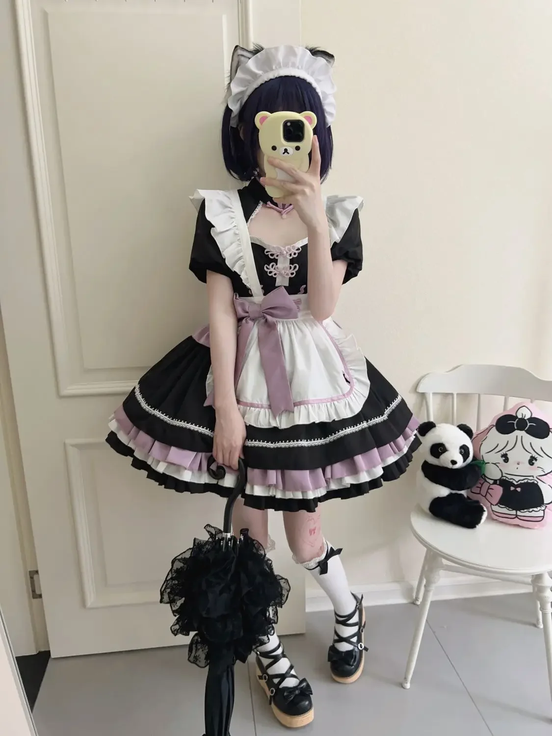 일본 달콤한 여성 카와이 드레스 역할 놀이 의상 할로윈 파티 코스프레 반팔 의류 카와이 로리타 블루 메이드 드레스