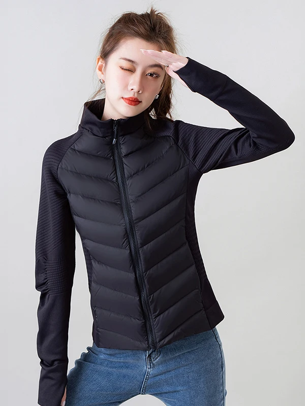 Spor White Du down Jaet レディース 軽量 暖かい アウトドア フィットネス ファッショナブル スリミング アウター カジュアル スレ ジッパー クロ...