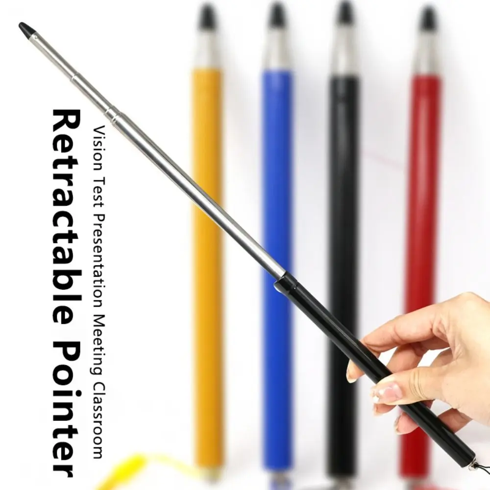 1pc Stainless Steel Teacher Pointer Retractable Multi-Functional Vision Test Pointer Stick with Lanyard Presentation Pointer