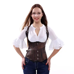 Gothic Pirate Corset Vest Women Corselet Steel Boned Striped Korset Steampunk Bustier Gorset