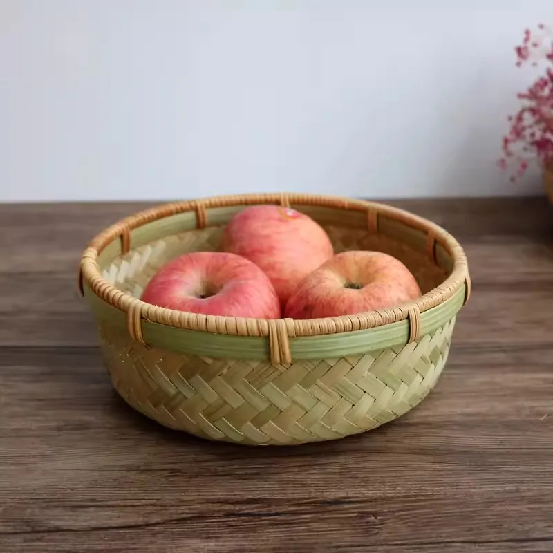 Hand Woven Snack Storage Basket Rattan Woven Fruit Basket Chinese Tea Tray Bamboo Woven Mantou Bread Basket