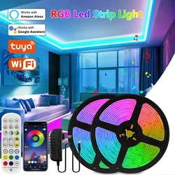 RGB LED Strip Light para Decoração de Quarto, Tuya, Controle WiFi, DC, 12V, 5050, Música Sync, Mudança de Cor, Lâmpada de Fita