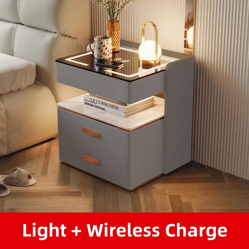 طاولة بجانب السرير حديثة وبسيطة وشحن لاسلكي وخزانة بجانب السرير الذكية لاستخدام غرفة النوم والمنزل أو الشقة #2