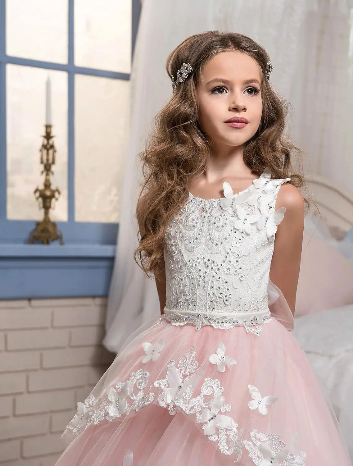 Vestido de menina de flor infantil, vestido de baile de chiffon com contas de renda, vestido de festa de formatura de princesa, vestido de comunhão de Halloween